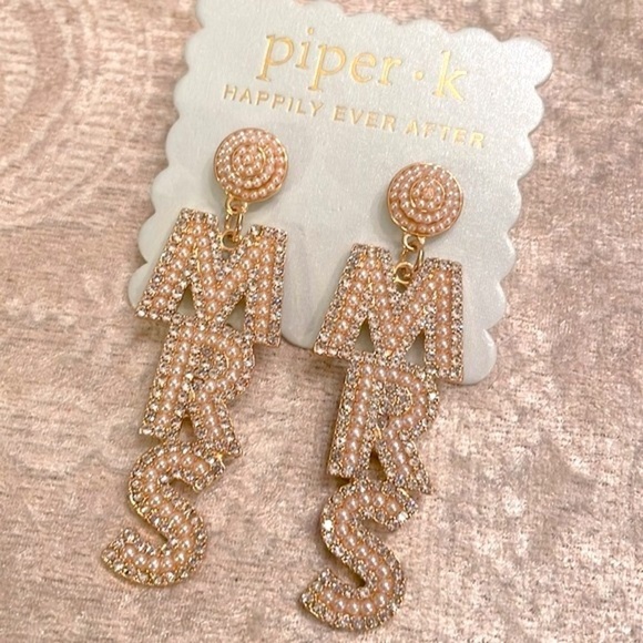 Brand New Piper K MRS Rhinestone Cultured Pearl Drop Earrings Wedding Bride - Picture 2 of 10